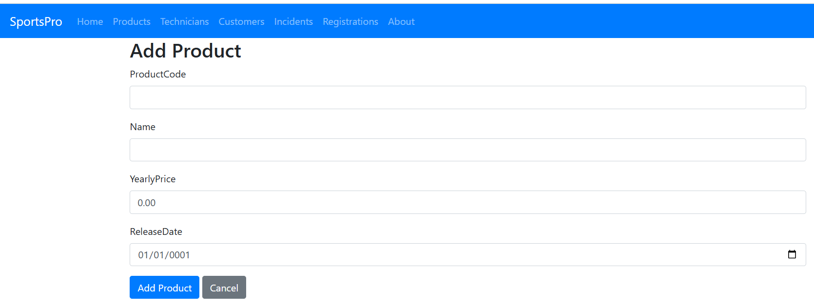 Add Product Page